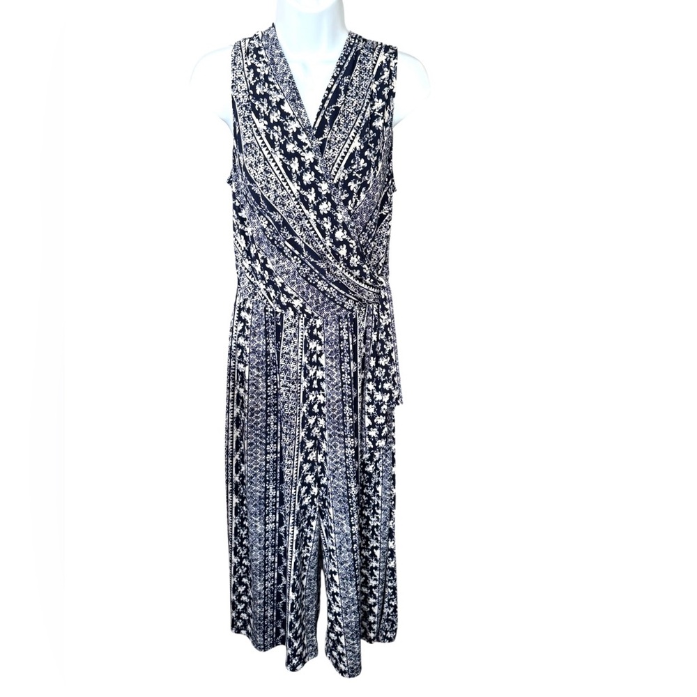 Connected Apparel Navy Maize Patterned Jumpsuit S… - image 1